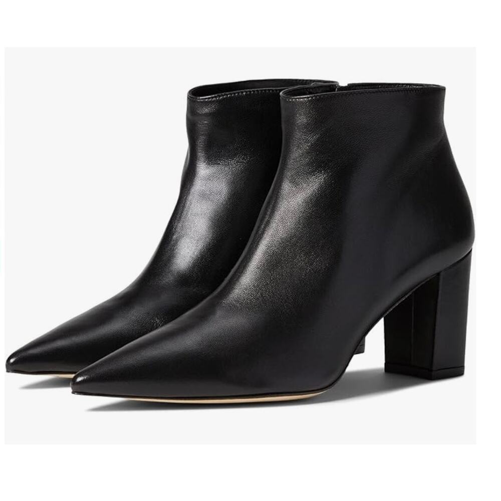 Stuart Weitzman Stuart 75 Pointed Toe Zip Booties Black Leather Size 8.5 NWOB